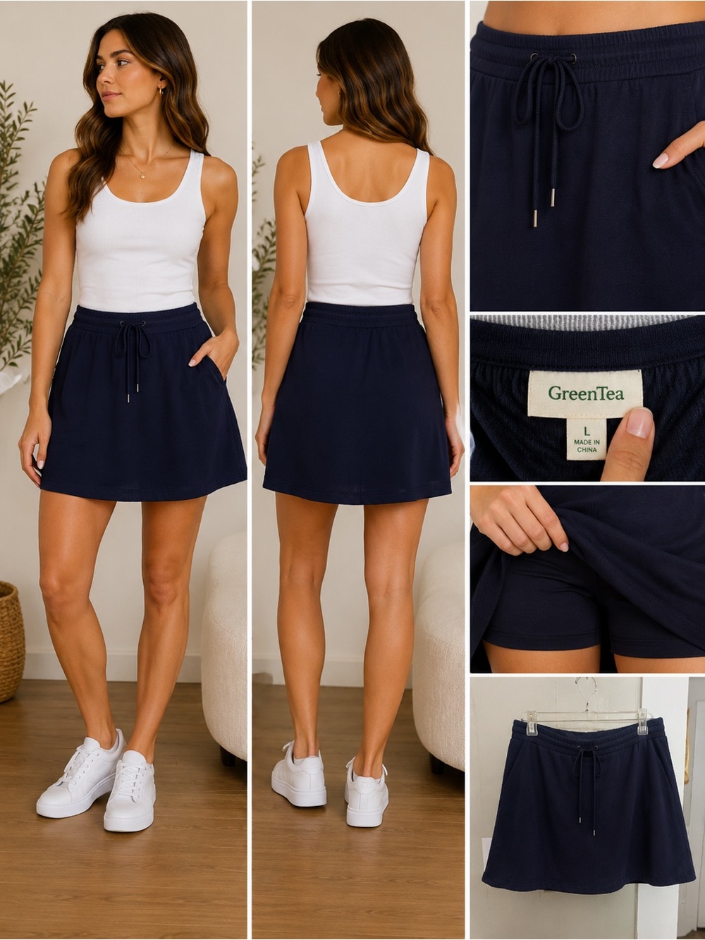 Casual Navy Drawstring Skort